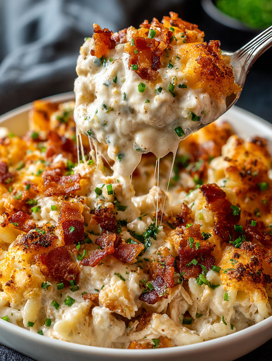 A fork is being used to serve a creamy crack chicken bake.