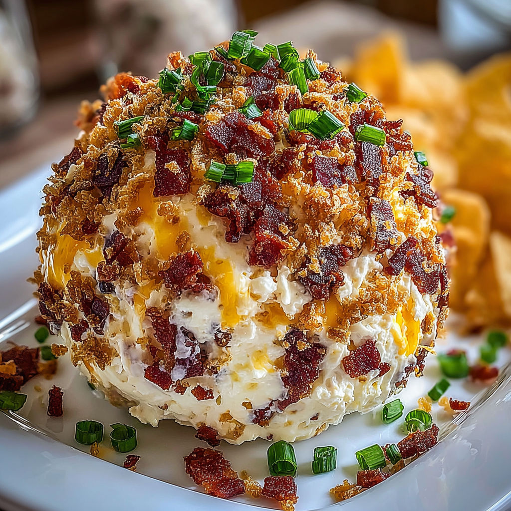 A dried beef cheese ball on a plate.