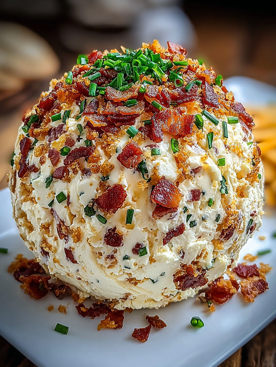 A dried beef cheese ball on a plate.