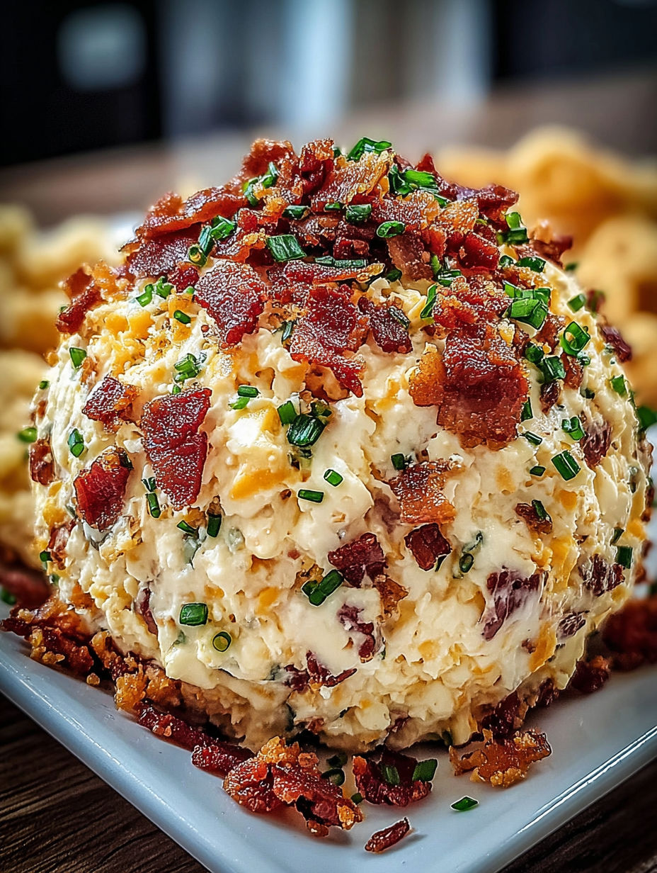 A dried beef cheese ball on a plate.