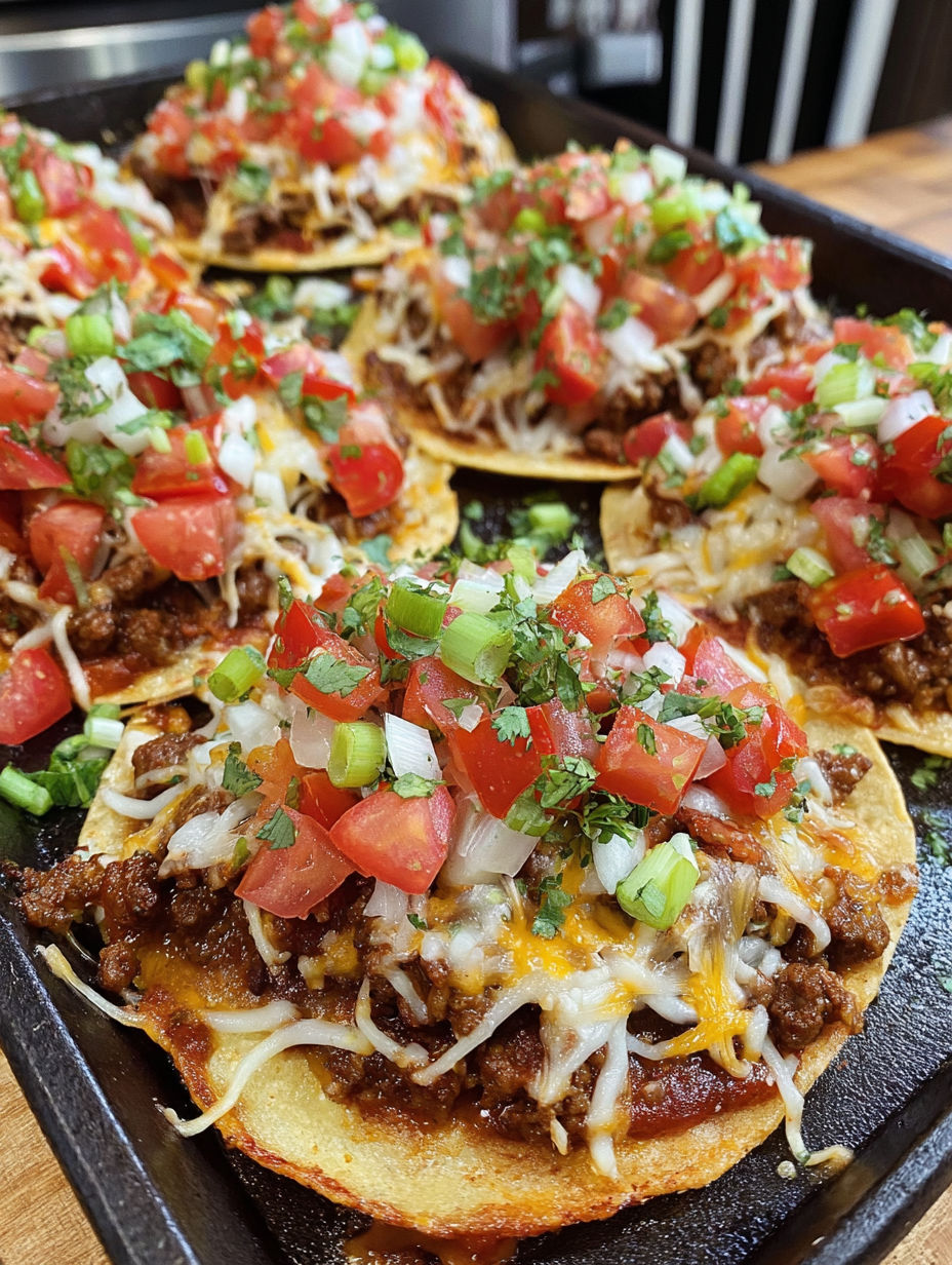 A tray of Mexican pizza with cheese and tomatoes.