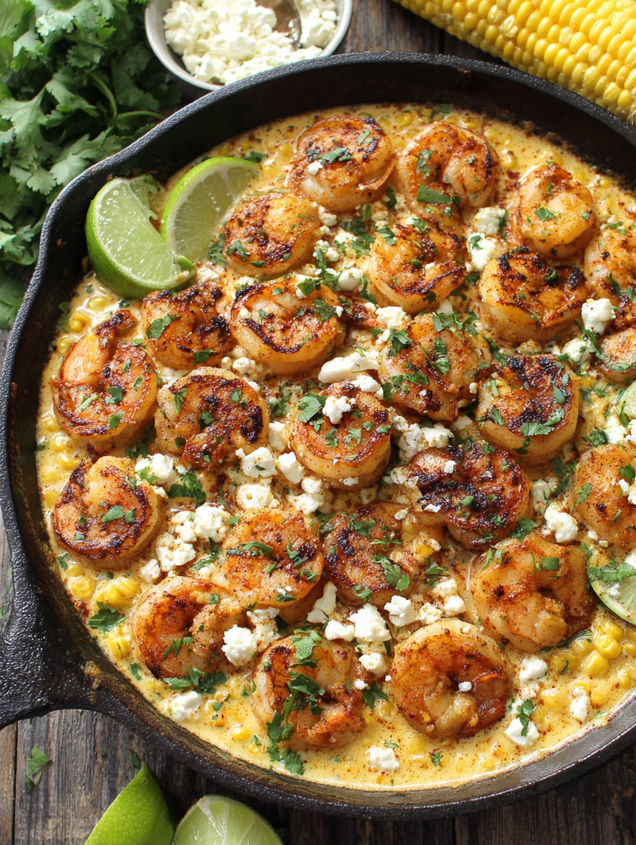 A pan of shrimp and corn.