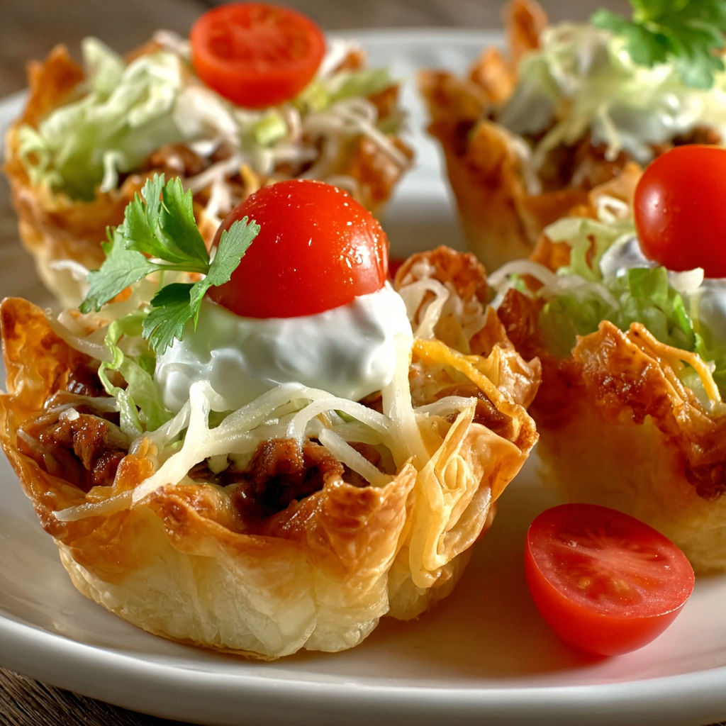 A plate of taco dip bites.