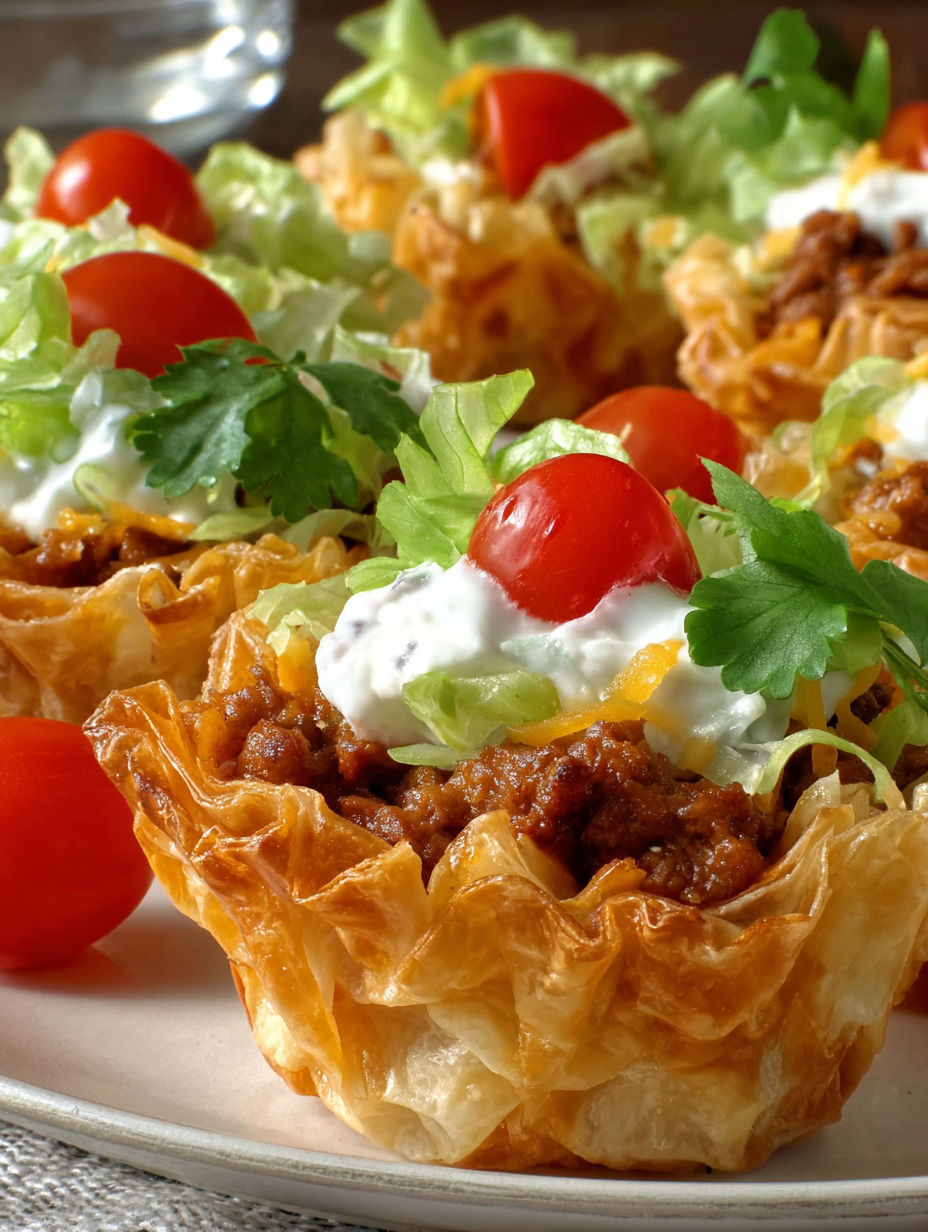 A plate of taco dip bites.