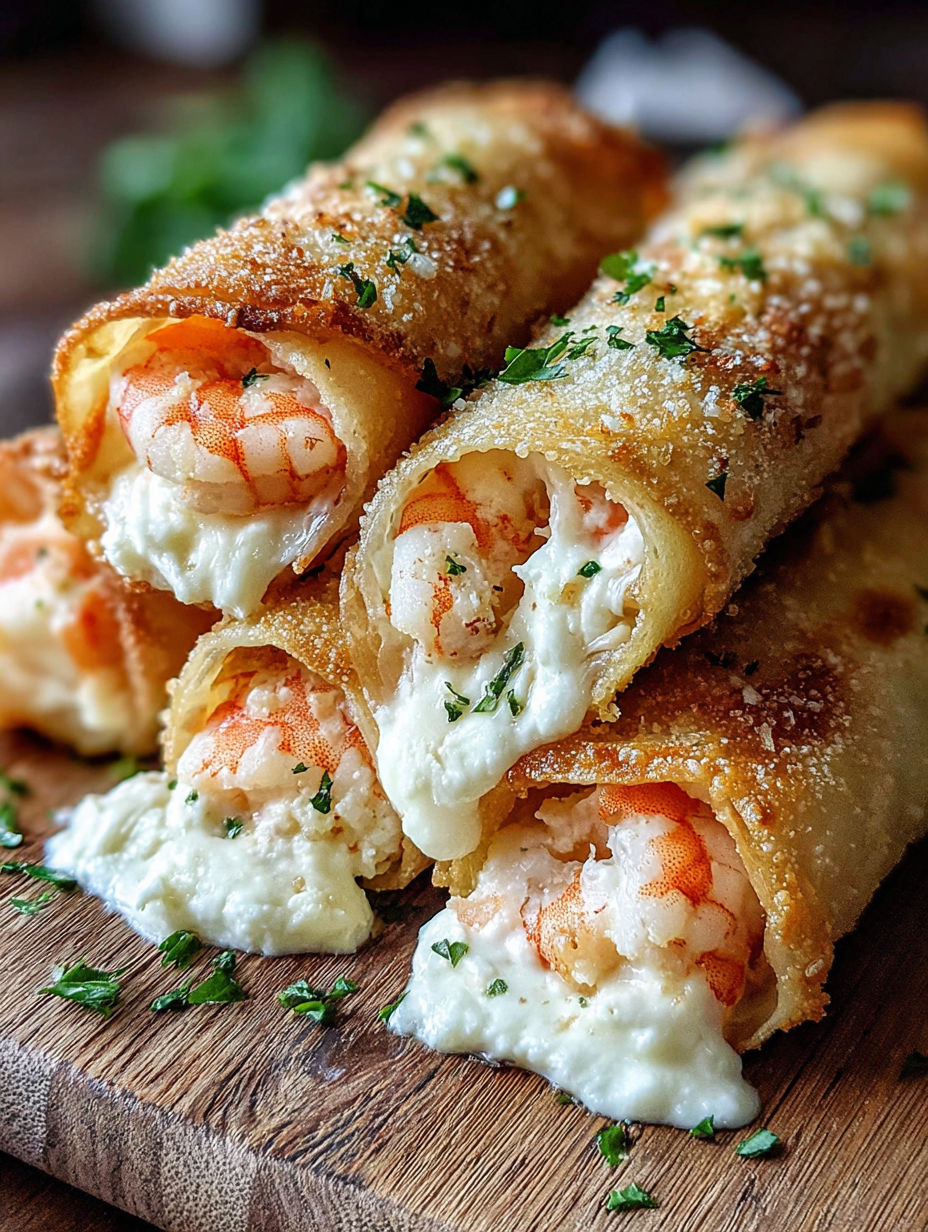 A plate of shrimp cheese rolls.