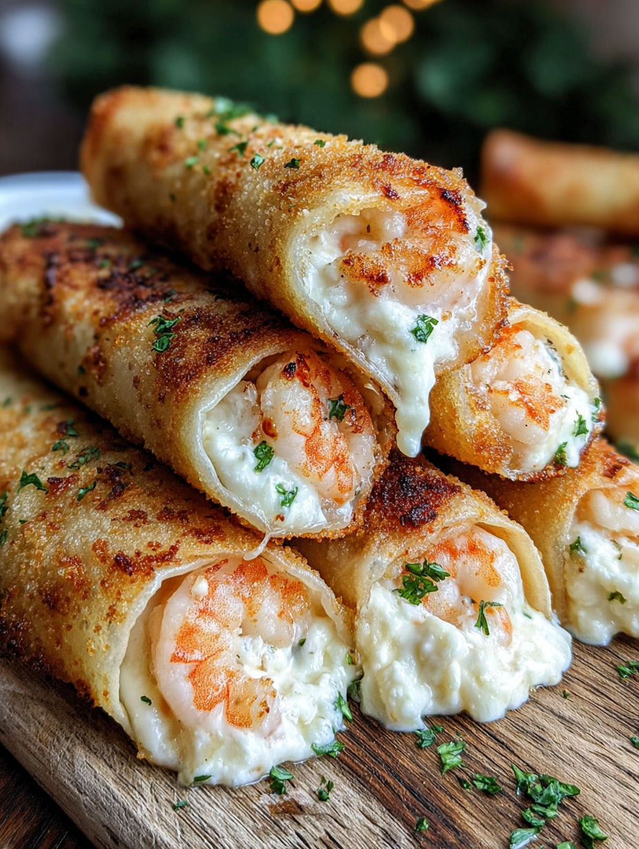 A plate of creamy shrimp cheese rolls.