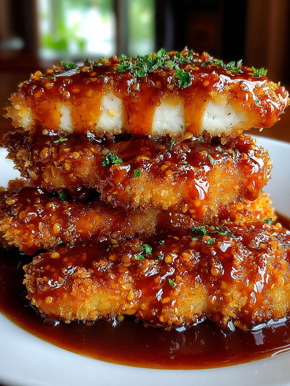 A stack of double crunch honey chicken.
