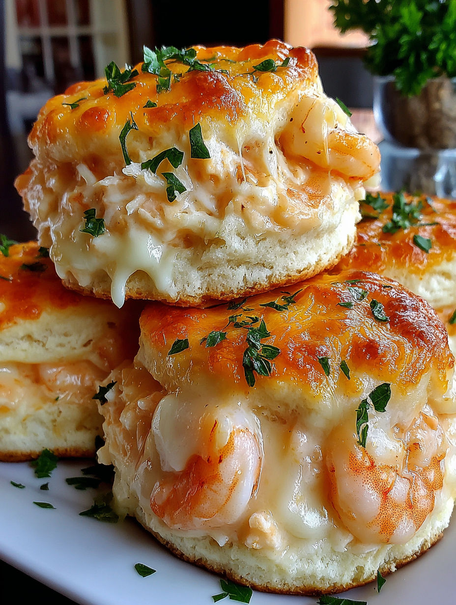 A stack of three easy shrimp crab melts.