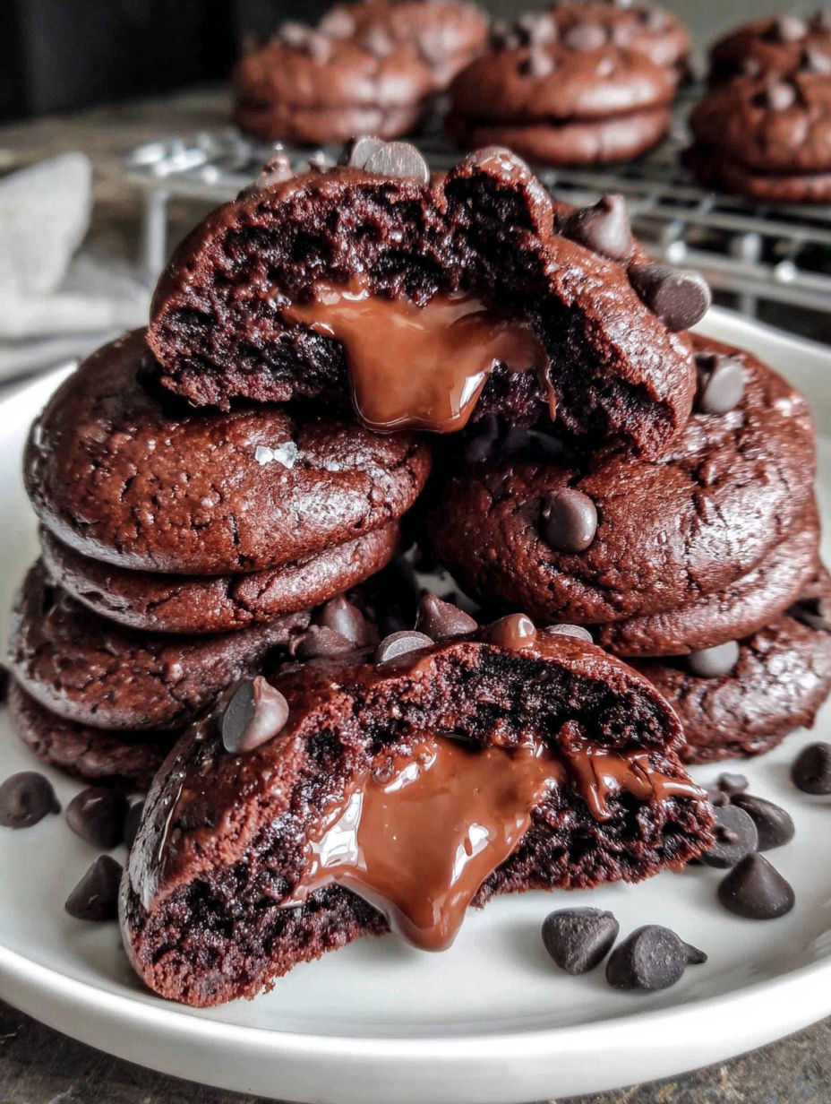 A stack of chocolate lava brownie cookies.