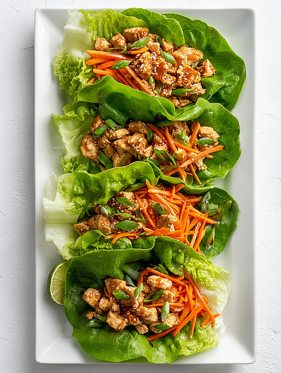 A plate of Thai chicken lettuce wraps.