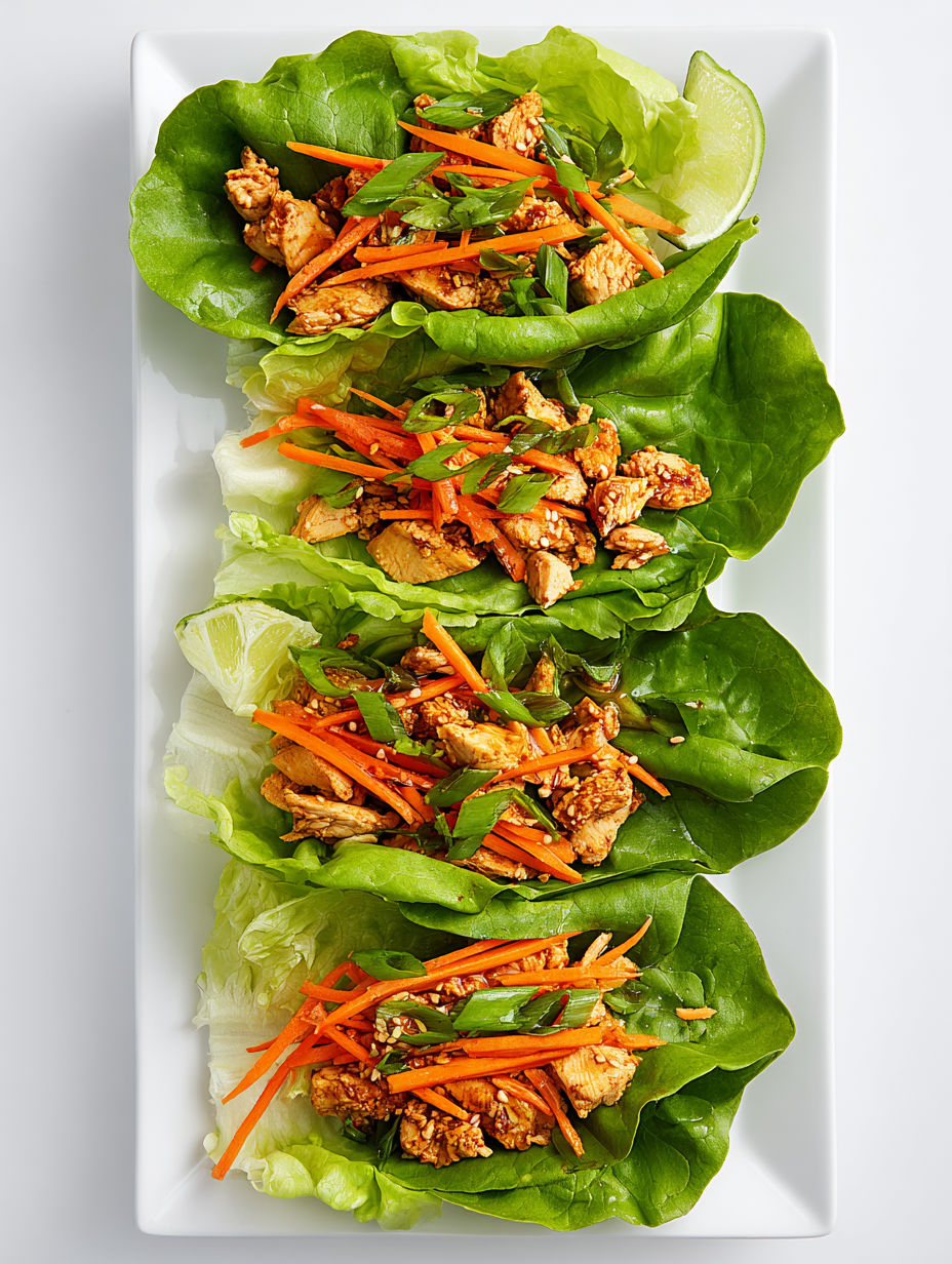 A plate of Thai chicken lettuce wraps.