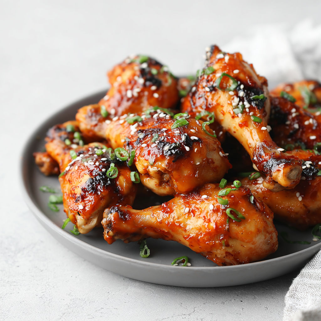 A plate of gluten-free maple sriracha chicken legs.