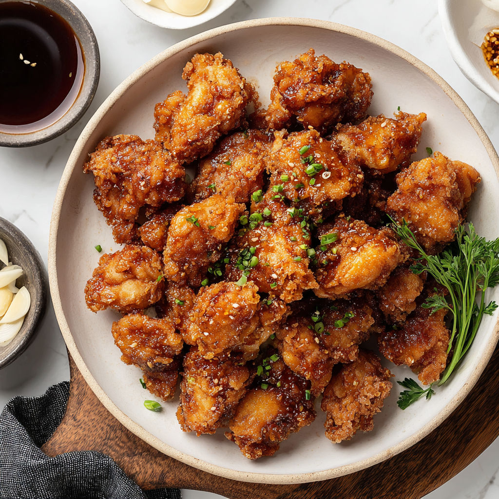 A bowl of crispy mochiko chicken.