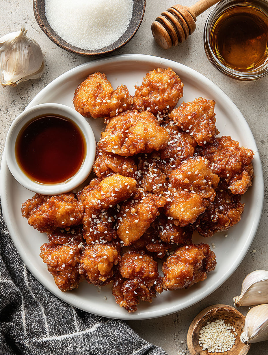 A plate of crispy mochiko chicken.