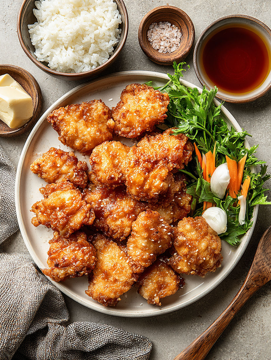 A plate of crispy mochiko chicken.