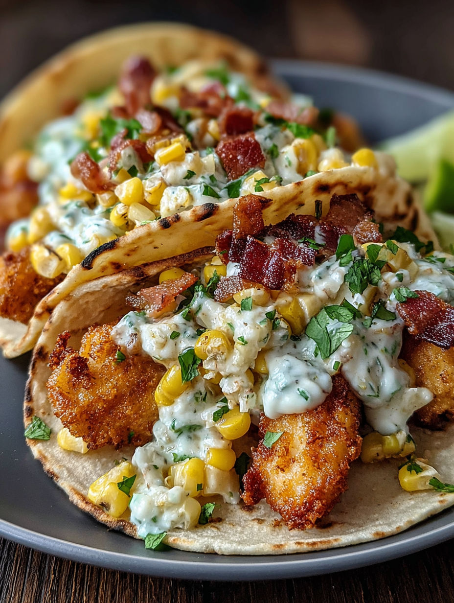 Fried chicken street corn tacos.