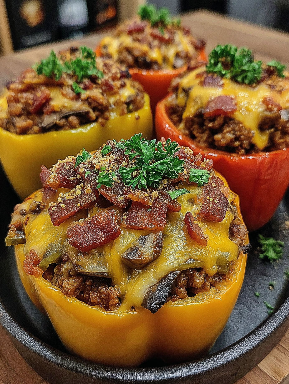 Three peppers with bacon and cheese.