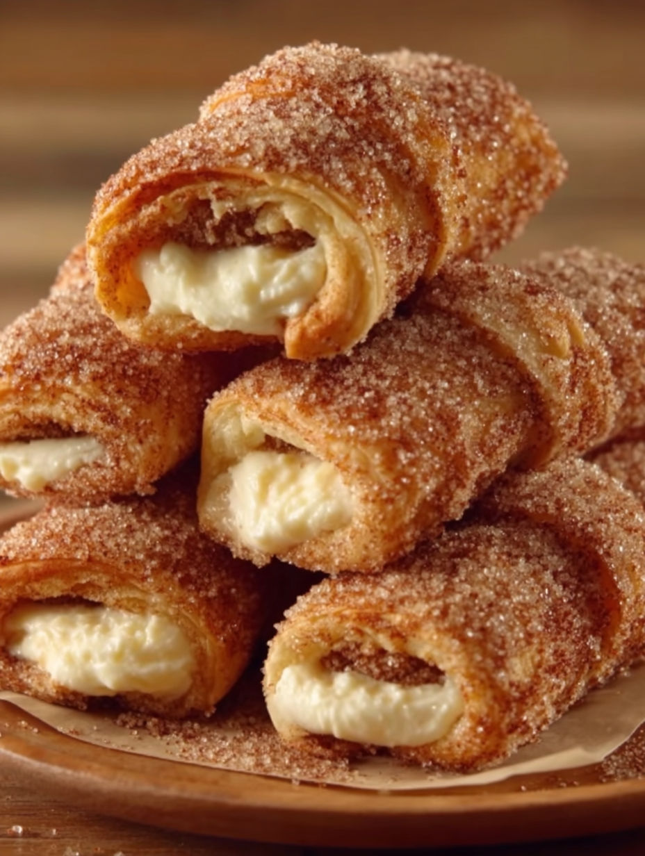 A stack of cinnamon-sugar cream cheese rolls.