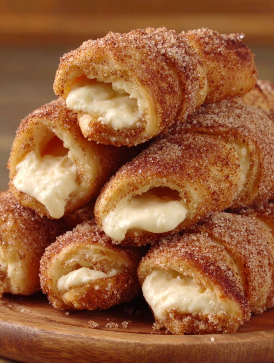 A stack of cinnamon-sugar cream cheese rolls.