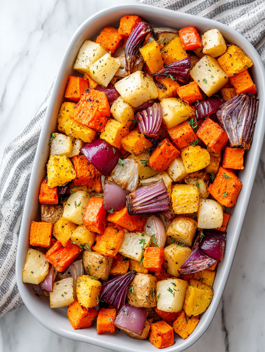 A bowl of roasted root vegetables.