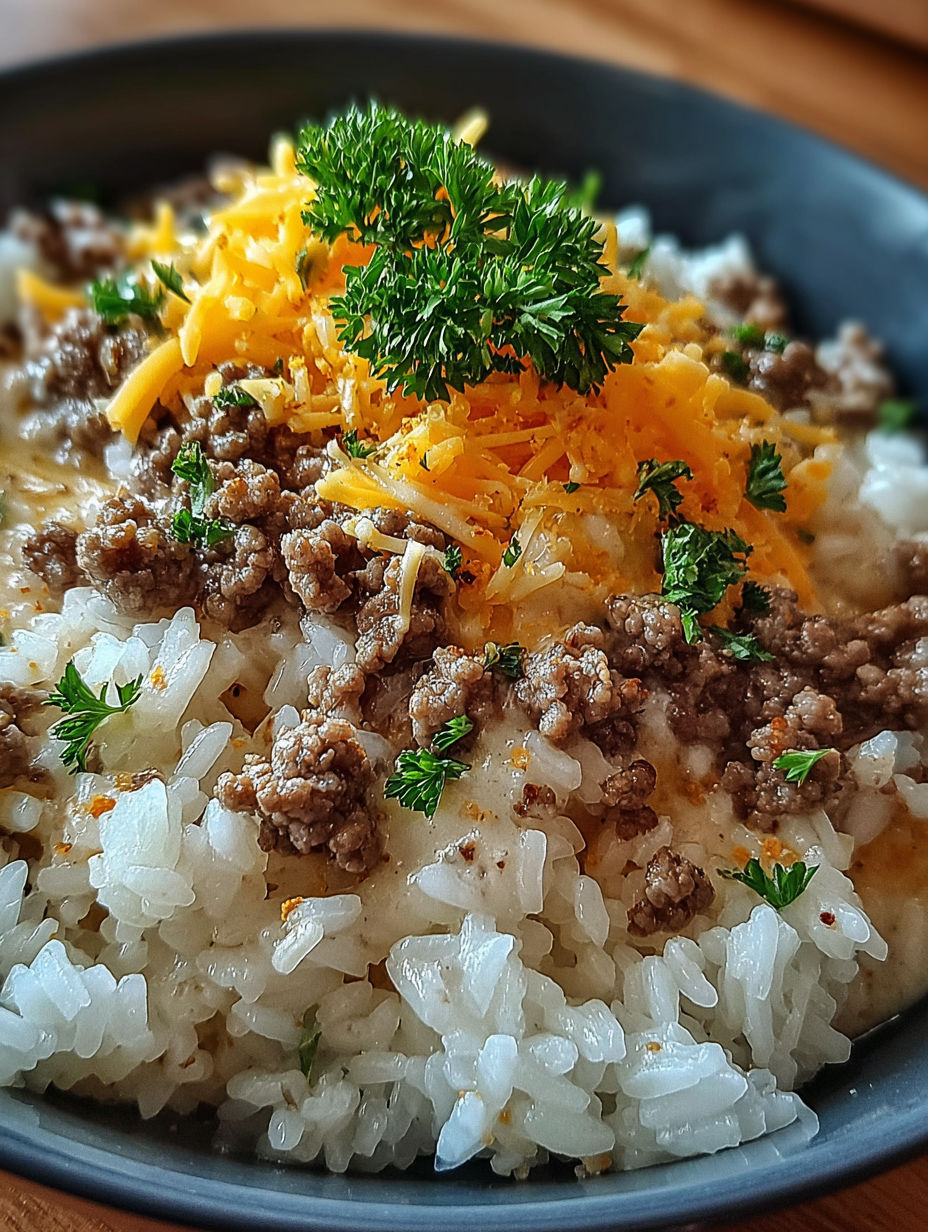 A bowl of food with cheese and rice.