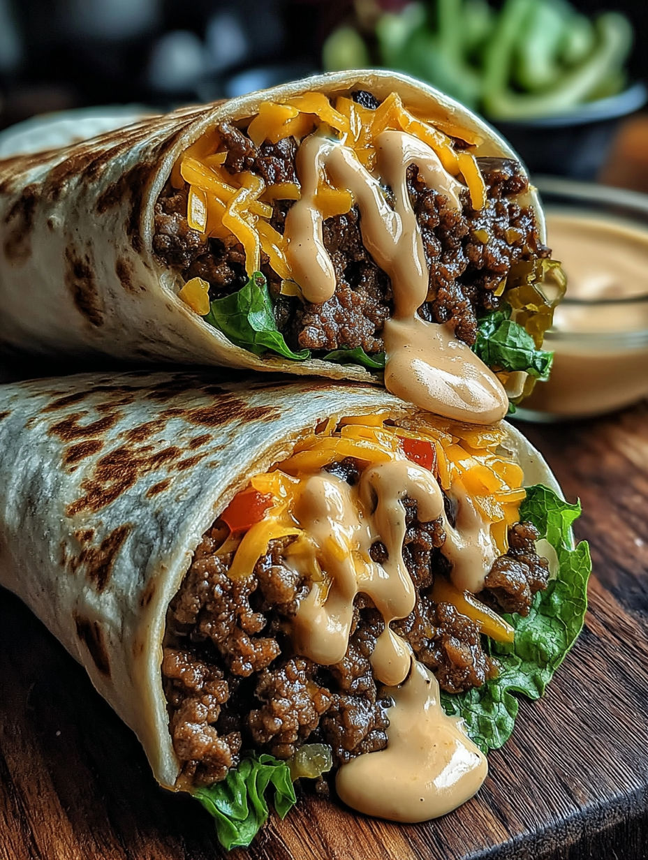 A cheesy ground beef wrap delight.
