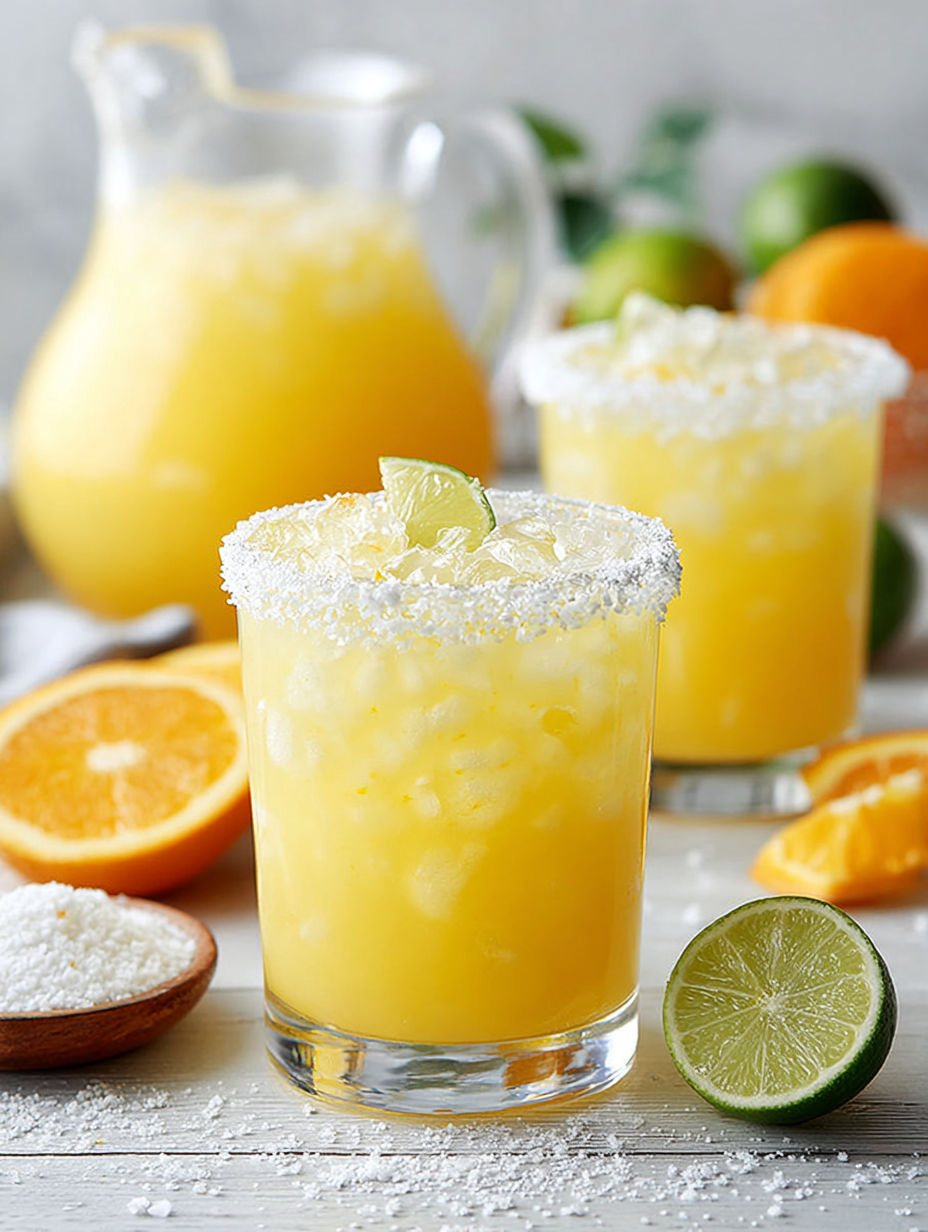 Two glasses of Cinco De Drinko on a table.