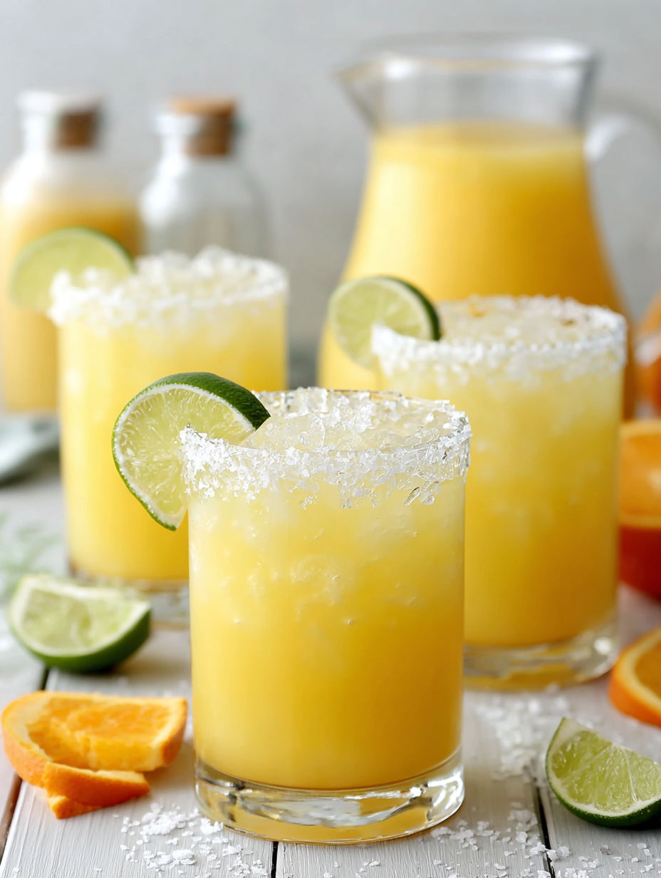 A glass of margarita with a lime wedge on the side.