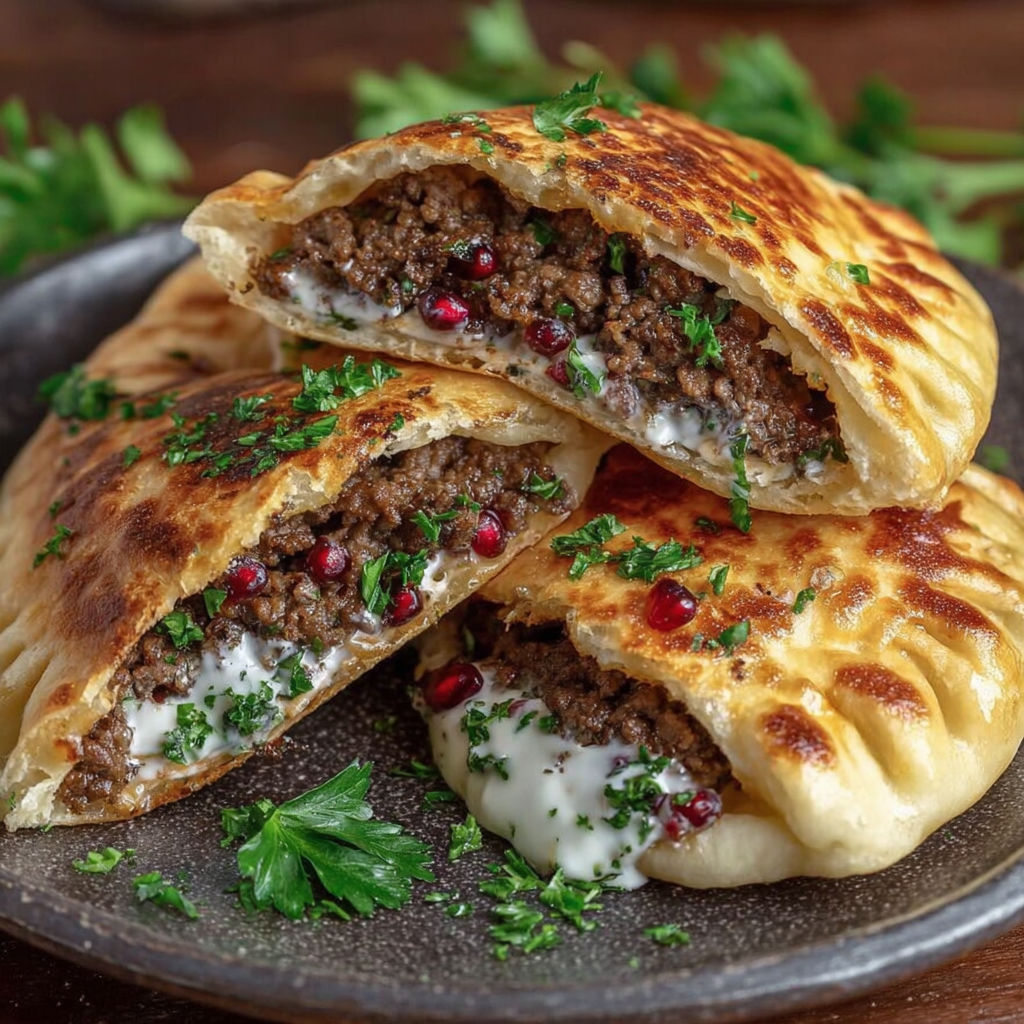 Arayes Lebanese Meat Stuffed Pita.