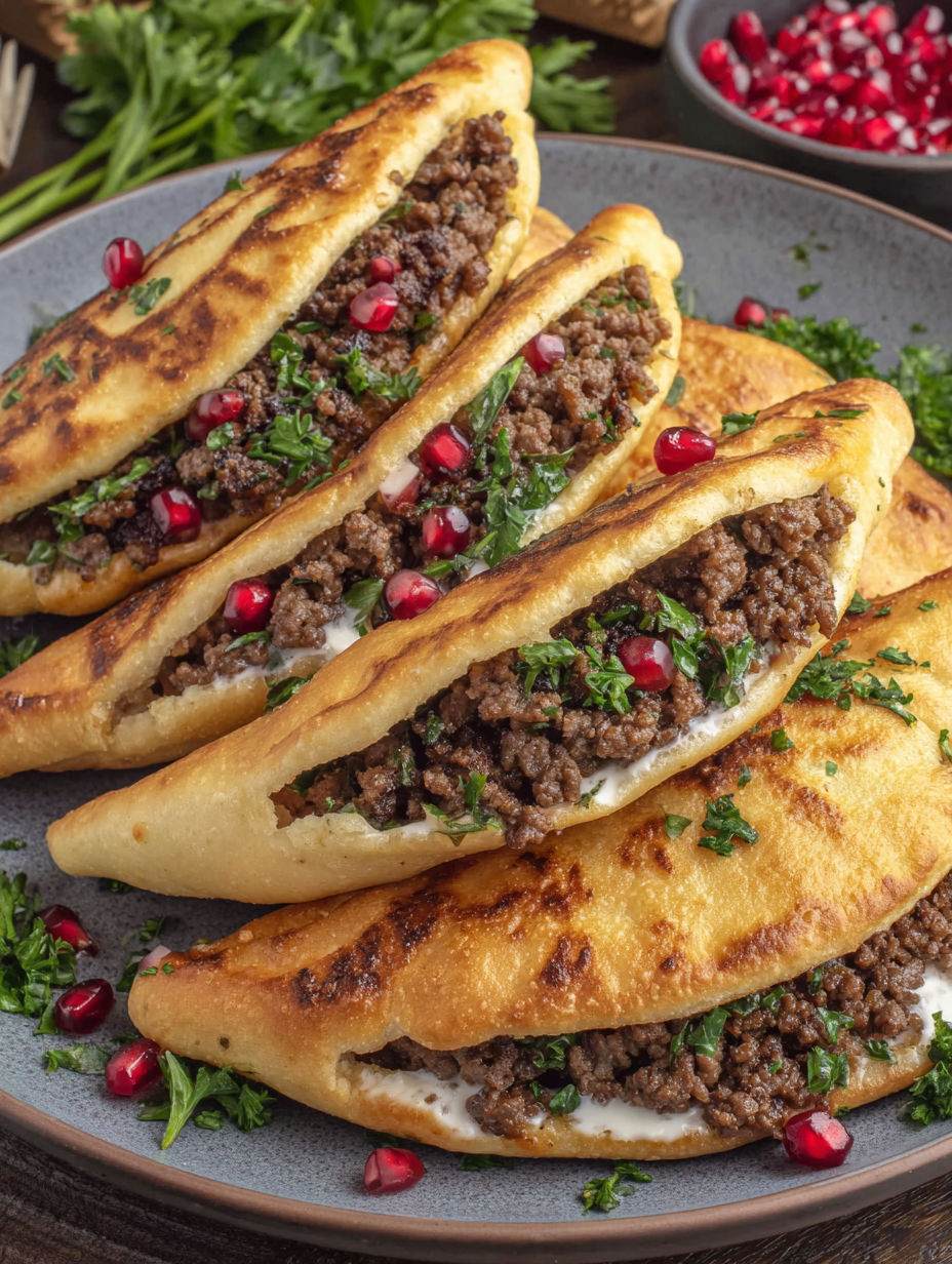 Arayes Lebanese Meat Stuffed Pita.