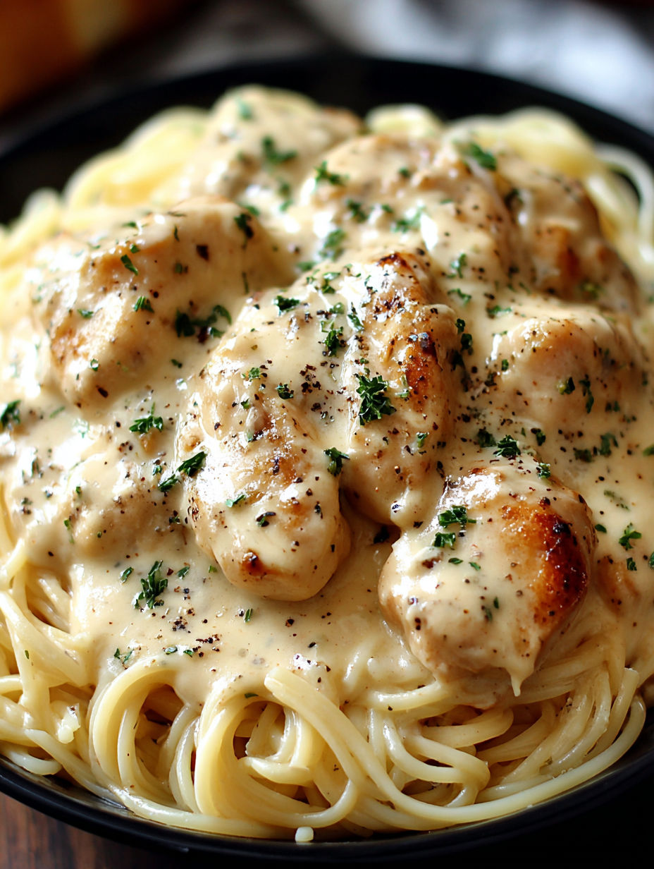 A bowl of chicken and noodles.