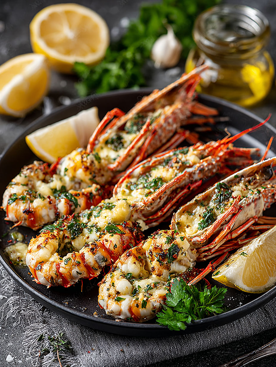 A plate of garlic butter and lemon shrimp.