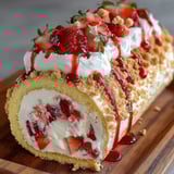 A delicious strawberry shortcake cheesecake roll.