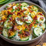 A bowl of cucumber ranch crack salad.