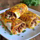 Two loaded cheesy pocket tacos on a plate.