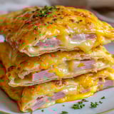 A stack of air fryer ham cheese pockets.
