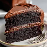 A slice of moist rich chocolate cake.