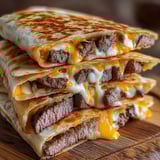 A stack of Taco Bell steak quesadillas.