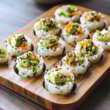 Sushi cups with rice and vegetables.