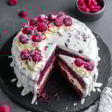 A slice of white chocolate raspberry dream cake.