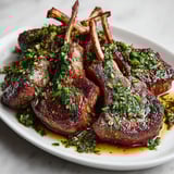 Lamb chops with garlic chimichurri.