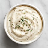 A bowl of creamy cottage cheese pasta sauce.