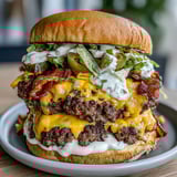 A double-decker jalapeño smash on a plate.