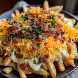 A plate of loaded bacon cheese fries.