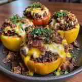 Three mushroom BBQ bacon cheeseburgers on a plate.