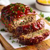 A slice of meatloaf with a sweet glaze.