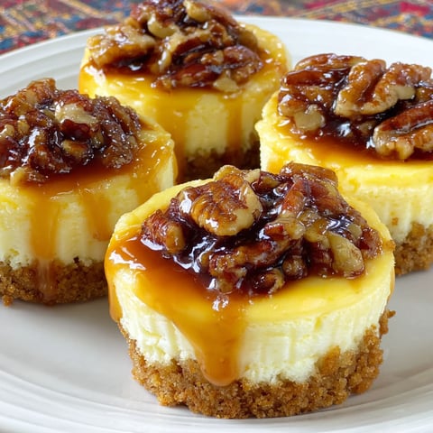Three pieces of pecan pie cheesecake with caramel sauce.
