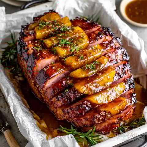 A ham with pineapple glaze.