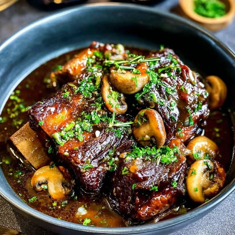 A bowl of slow braised beef short ribs.