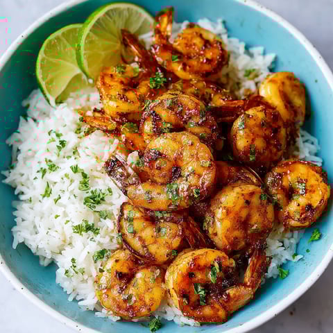 A bowl of shrimp and rice.